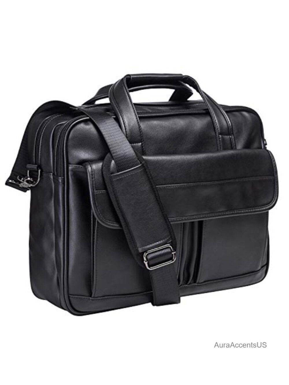 Men's PU Leather Briefcase Messenger Bag Fits 17.3" Laptop Waterproof